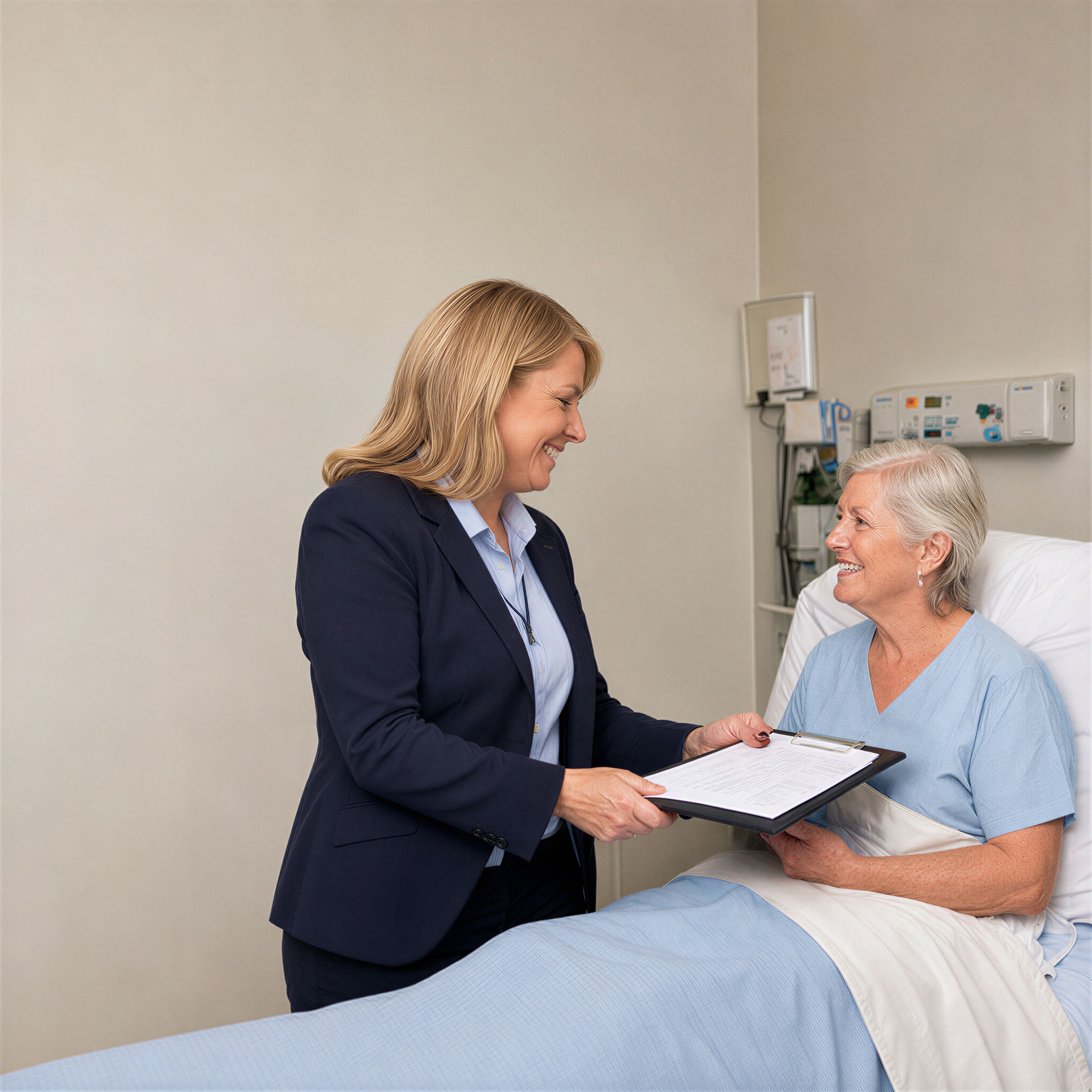 Notary assisting patient at bedside